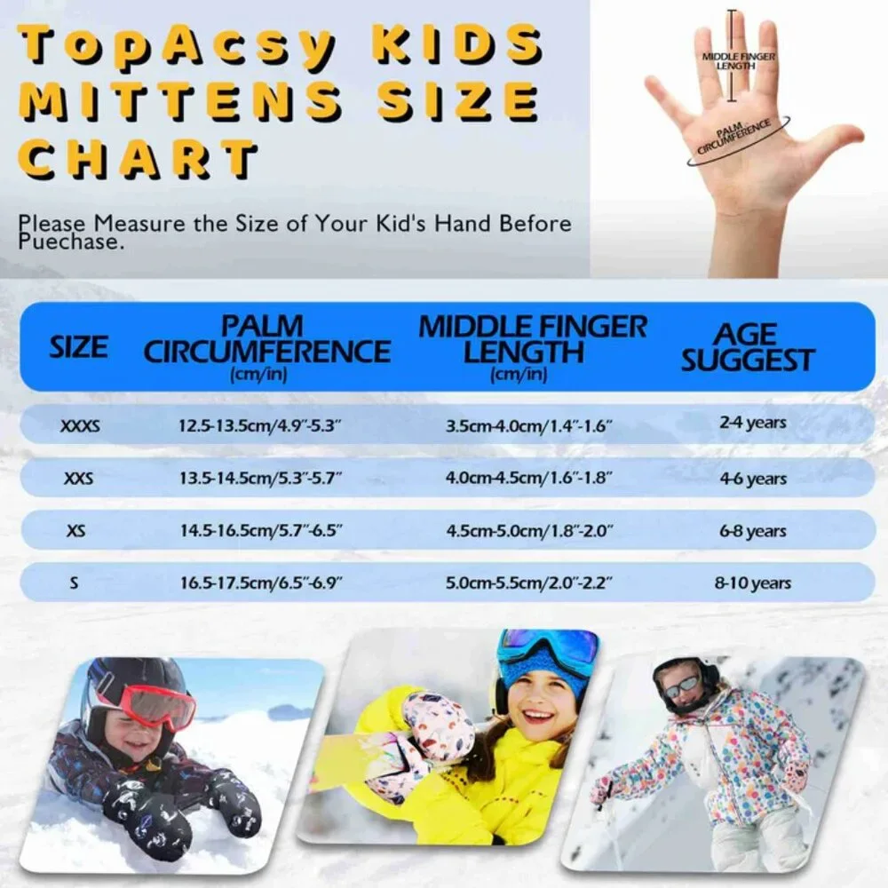 NEW TopAcsy Kids Ski Glove Waterproof Warm Winter Snow Mittens Pink XXXS